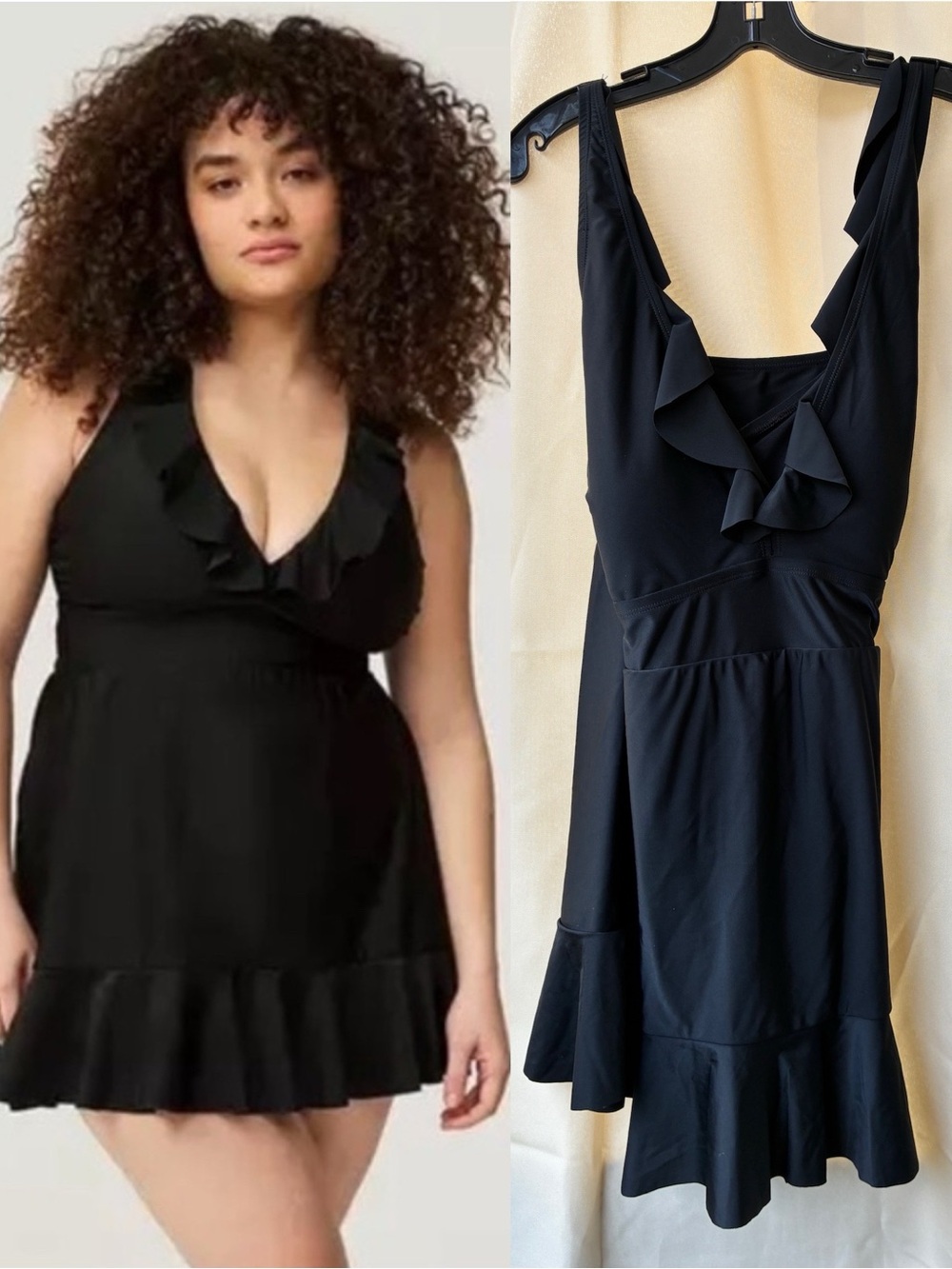 Torrid Black Wireless Ruffle Trimmed A-Line Swim Dress with Brief Size 3X NWT